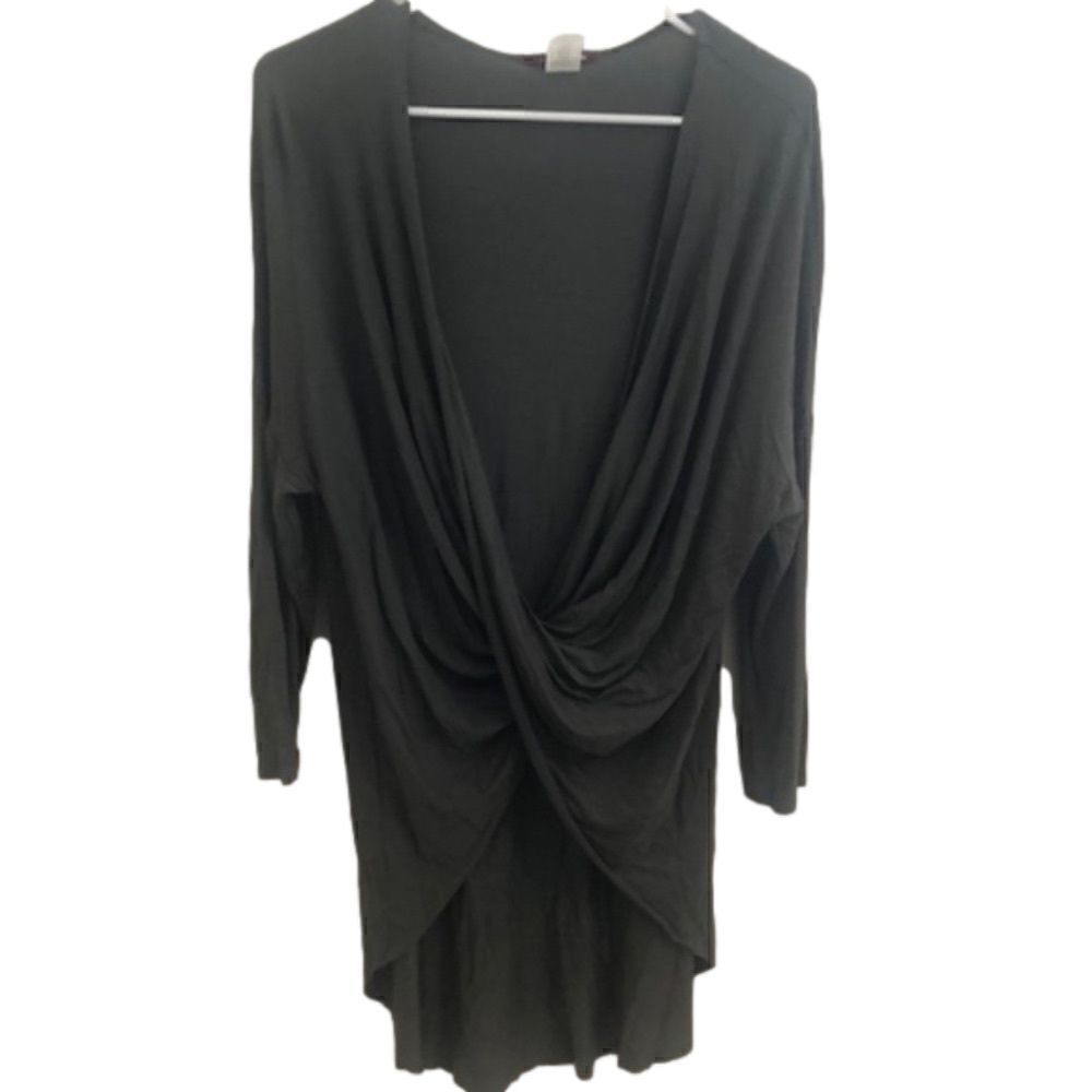 Long Sleeve Drape Criss Cross Top in Olive Green